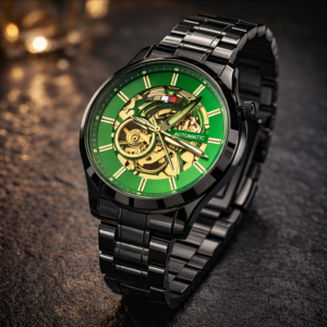 tomy hilfiger henry automatic watch with a green dial