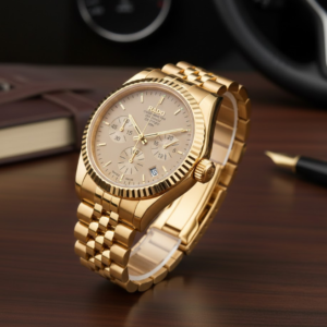 rado original chronograph men's watch with a golden finish.