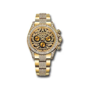 designed to turn heads instantly, this rolex luxury gold tone men’s watch delivers an unapologetically bold statement of status and style. crafted from gold tone stainless steel, the watch is fully elevated with an iced out crystal set bezel and accents, creating a dazzling presence under any light. at the center, the skeleton dial showcases intricate mechanical detailing, blending transparency with artistic depth. the decorative chronograph style sub dials enhance the sporty, high performance look, giving the watch a powerful and complex visual appeal while maintaining a refined luxury aesthetic.